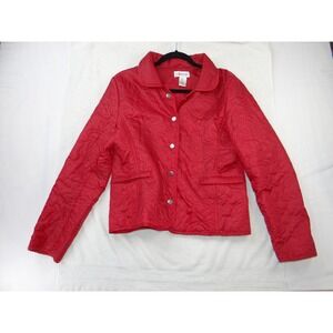 Vintage JG Hook Red Quilted Floral Rose Snap Front Jacket Womens Size Medium